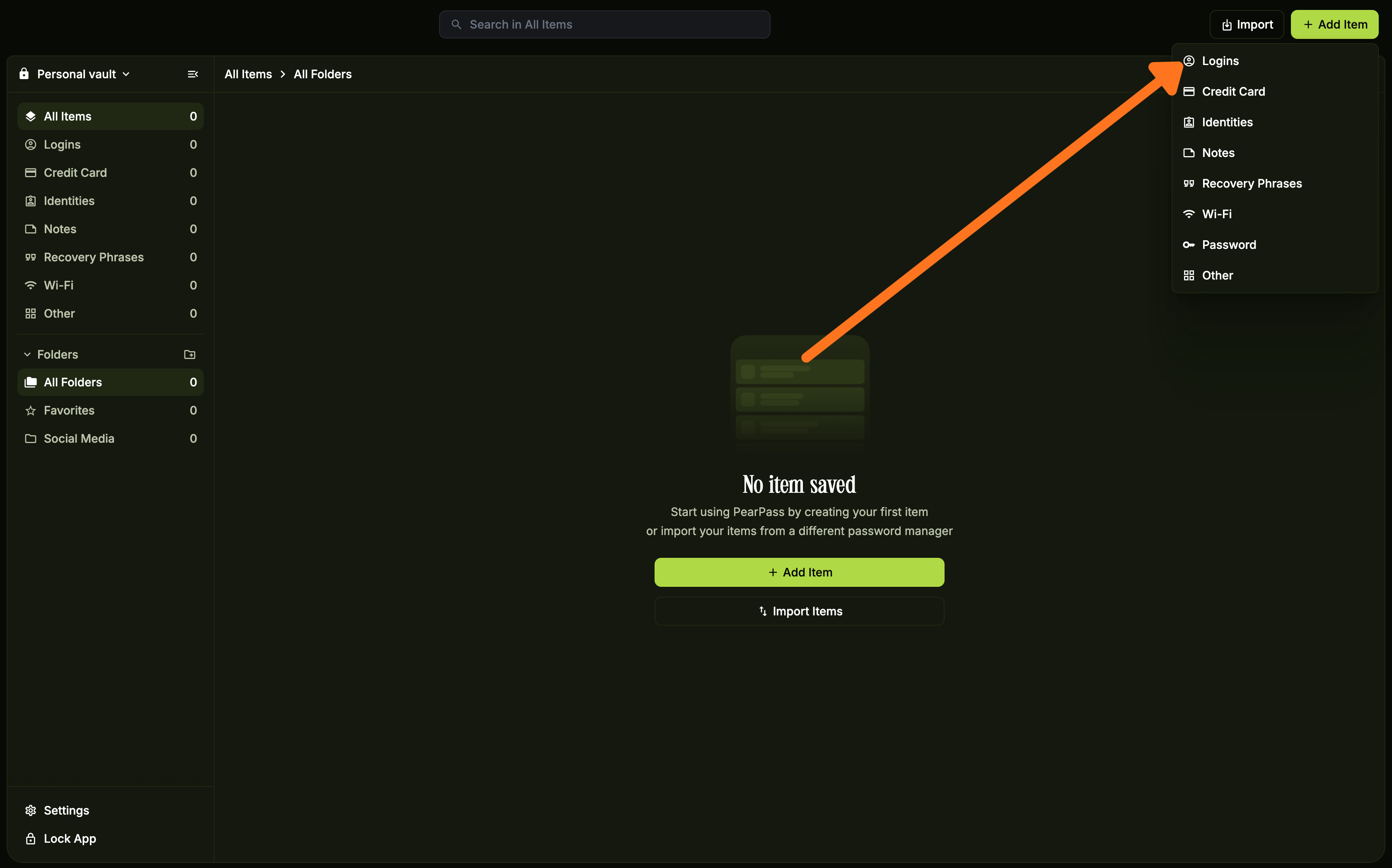 Select item type